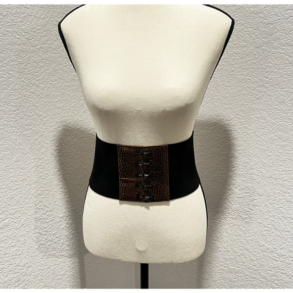 Vintage Cache 5" Wide Stretch Elastic Fashion Waist Belt Statement Hook & Eye - Picture 2 of 7